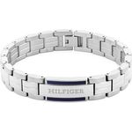 Tommy Hilfiger Jewelry Armband Edelstahl und Gelbgold, Herren-Armband mit Knebelverschluss und blauem Emaille-Detail, 190 mm