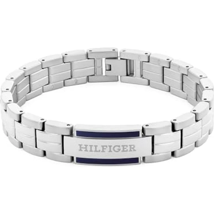 Tommy Hilfiger Jewelry Armband Edelstahl und Gelbgold, Herren-Armband mit Knebelverschluss und blauem Emaille-Detail, 190 mm – Bild 1