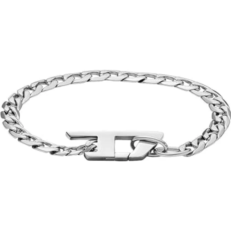 DIESEL Herren-Gliederarmband DX1496040, Edelstahl in Silber, poliert mit Karabinerverschluss