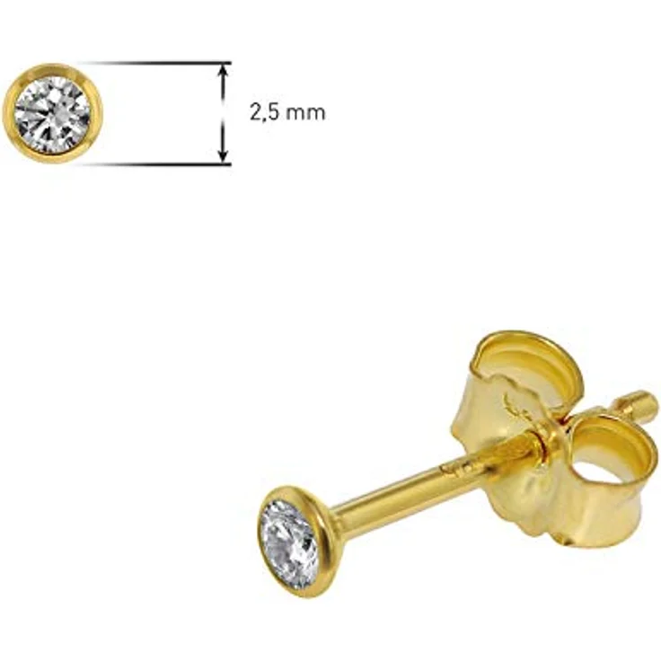 trendor Ohrstecker 585 Gold (14 Kt) mit Zirkonia, 2,5 mm, für Damen und Herren, Geschenkidee in Schmuck-Box – Bild 4