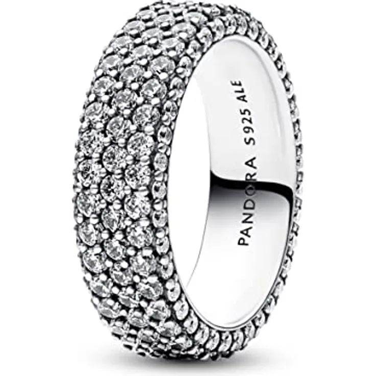 PANDORA Timeless Dreireihiger Pavé Ring, Sterling Silber mit Cubic Zirkonia, Größe 56, 192634C01-56