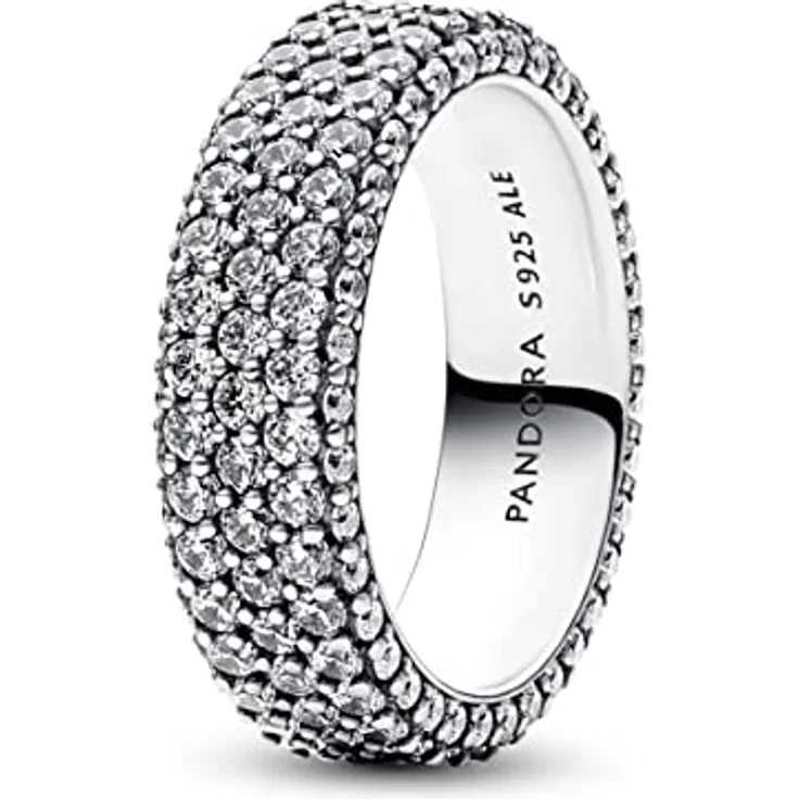 PANDORA Timeless Dreireihiger Pavé Ring, Sterling Silber mit Cubic Zirkonia, Größe 56, 192634C01-56 – Bild 1