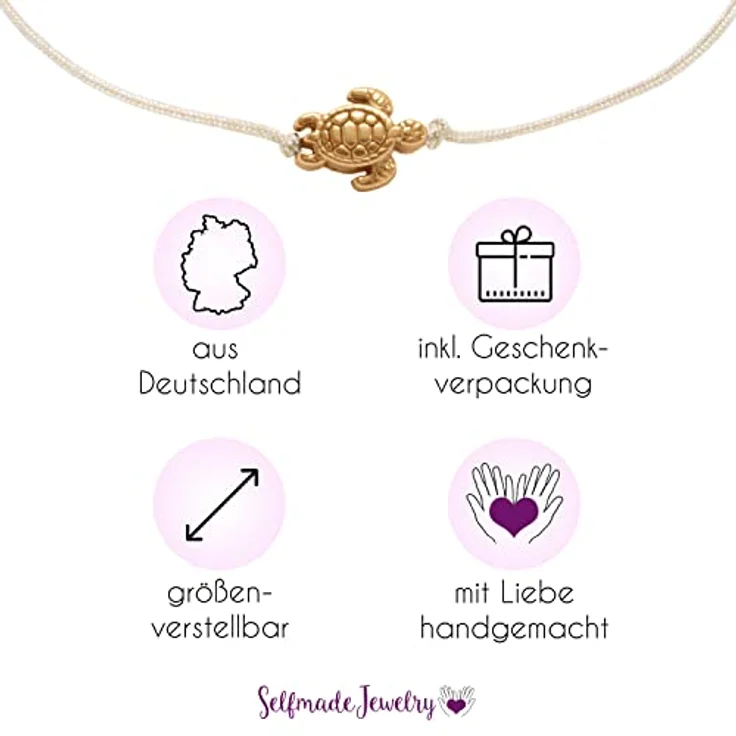 Selfmade Jewelry Schildkröten Armband Damen, handgemachtes Makramee-Armbändchen in Rosegold, größenverstellbar mit Geschenk-Verpackung – Bild 2