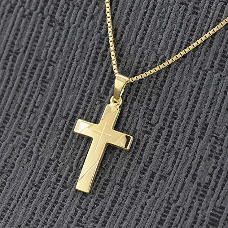 trendor Kreuz Anhänger Gold 333 mit goldplattierter Silberkette 50 cm, elegantes Design, 21 x 14 mm – Bild 3