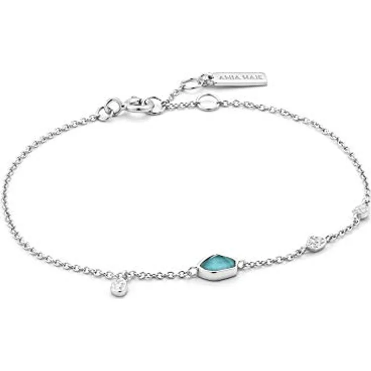 ANIA HAIE Damen Armband MINERAL GLOW Turquoise Discs, 925 Sterling Silber mit Türkis Anhänger, verstellbar von 16,5 cm bis 18,5 cm, inkl. Geschenkverpackung