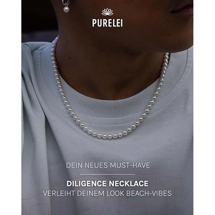 Purelei Diligence Perlenkette, wasserfeste Edelstahl-Halskette für Männer und Frauen, verstellbar 45-50 cm, ideal für individuellen Look – Bild 2