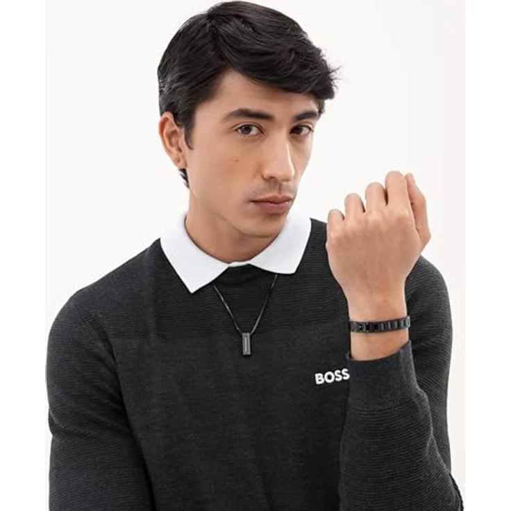 BOSS Jewelry Halskette mit Anhänger für Herren, Kollektion CANDOR aus schwarzem Edelstahl, 609 mm lang, rechteckiger Anhänger 10 x 25 mm – Bild 5