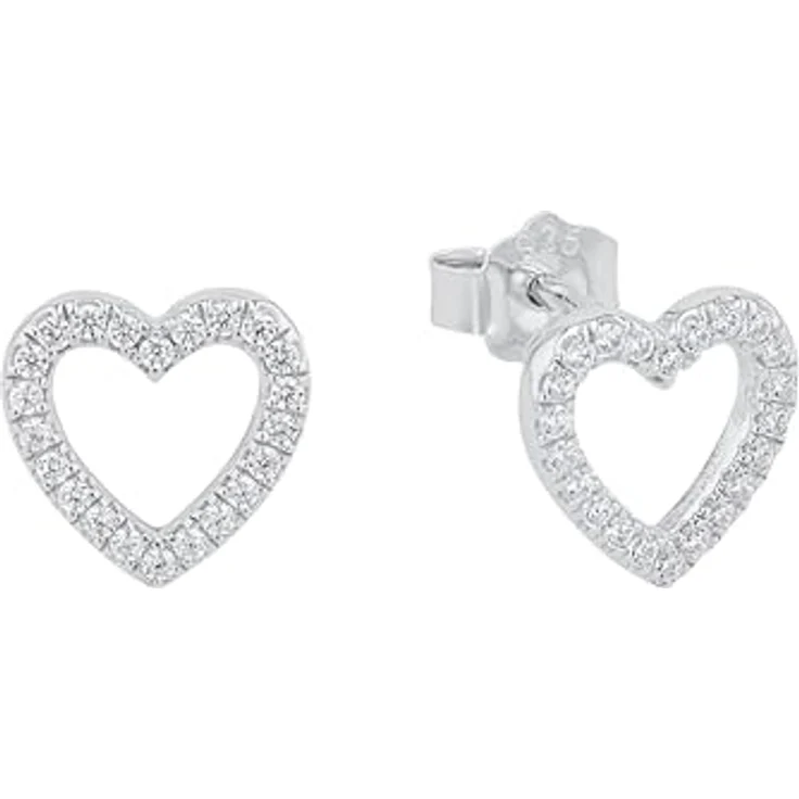 s.Oliver SO PURE Ohrstecker in Herzform, 925 Sterling Silber rhodiniert mit Zirkonia, 9x9 mm – Bild 1
