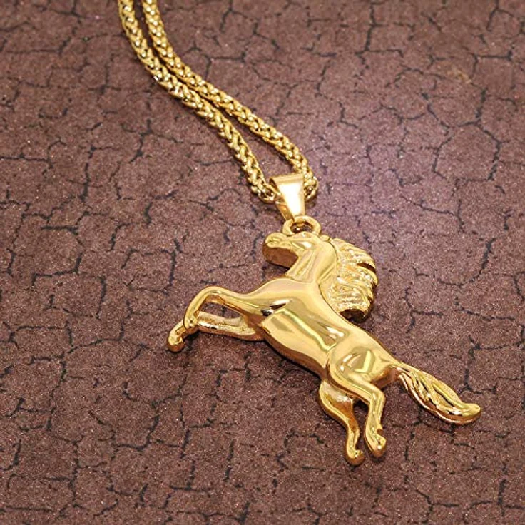 trendor Herren-Halskette Pferd Gold auf Edelstahl, 40 cm Zopfmuster, 44x44 mm Anhänger – Bild 2