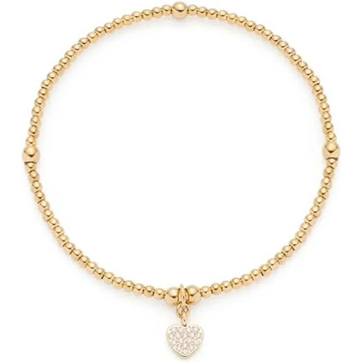 JEWELS BY LEONARDO Armband Ciao Noemi, elastische Armkette aus goldfarbenem Edelstahl mit Herzanhänger und Zirkoniasteinen, 19,5 cm, Damen Schmuck Geschenk