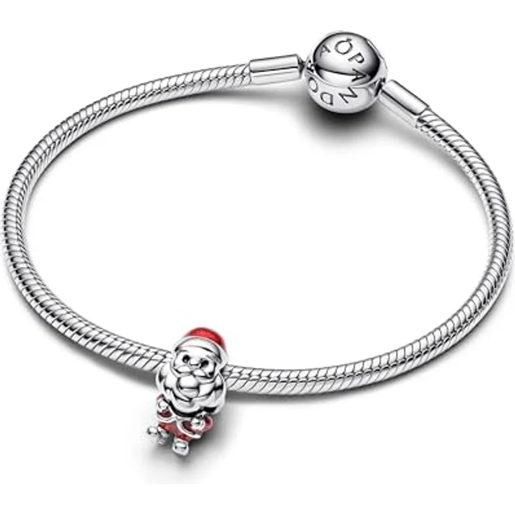 PANDORA Moments Verspieltes Weihnachtsmann Charm, Sterling Silber mit Emaille-Details, kompatibel mit Moments Armbändern, 793593C01 – Bild 3