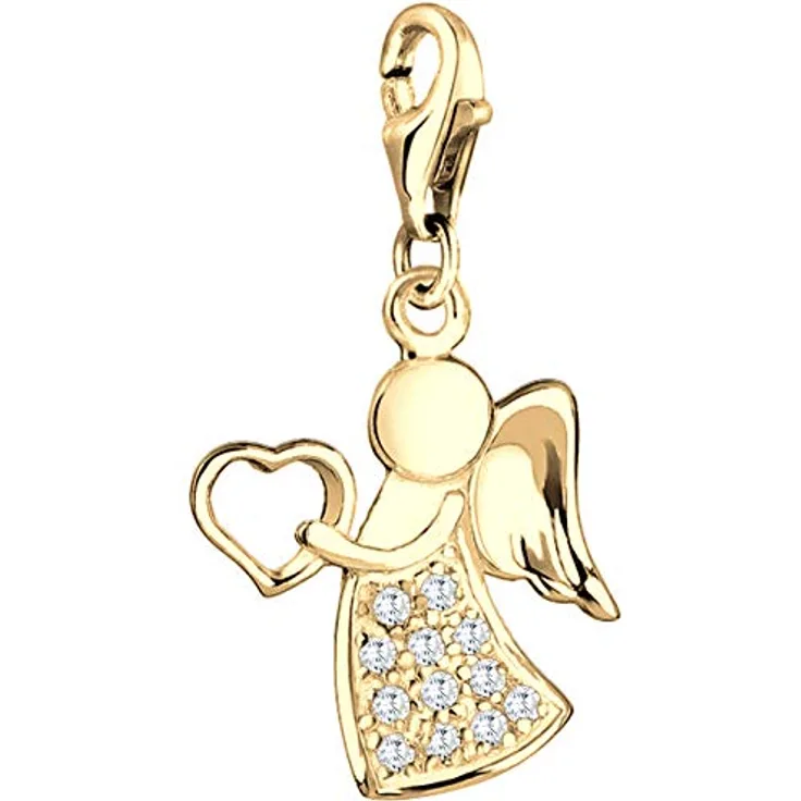 Nenalina goldener Herz Engel Karabiner Charm Anhänger aus 925 Sterling Silber, passend für Bettelarmbänder und Ketten