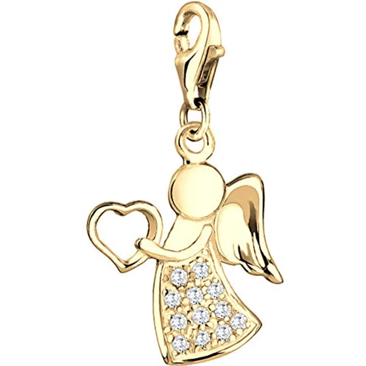 Nenalina goldener Herz Engel Karabiner Charm Anhänger aus 925 Sterling Silber, passend für Bettelarmbänder und Ketten – Bild 1