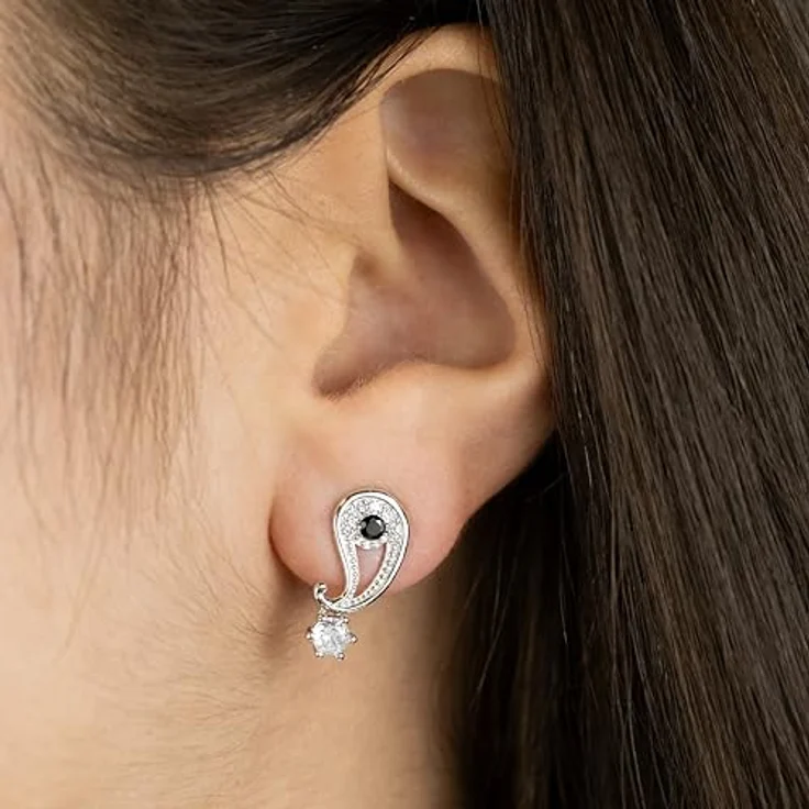 Engelsrufer Ohrstecker Yin Yang, Damen Schmuck aus rhodiniertem 925er Sterlingsilber, mit Zirkoniasteinen, Größe 17 x 7,7 mm – Bild 2