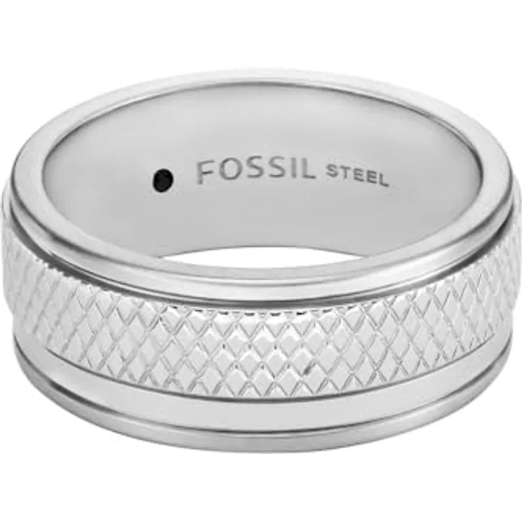 Fossil Herren-Edelstahlband Ring, silber, Größen 8-12, Combo Finish