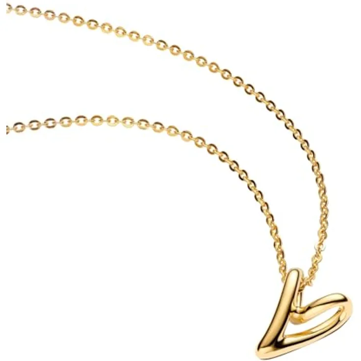 PANDORA Damen-Halskette Herz, goldfarbene Ankerkette mit Anhänger und Liebesmuster, 364360C00-45