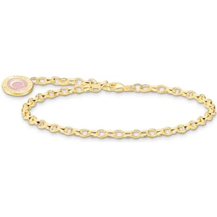 THOMAS SABO Member Charm-Armband, vergoldet 750 Gelbgold, 925 Sterlingsilber, pinker Charmista Coin, Kaltemail – Bild 1