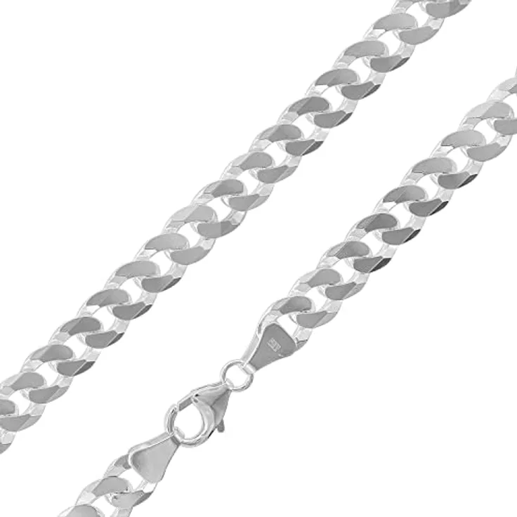 trendor Herren-Halskette Silber 925, Panzerkette 50 cm, Breite 7,8 mm, modischer Halsschmuck aus echtem Sterlingsilber, Geschenkidee für Männer