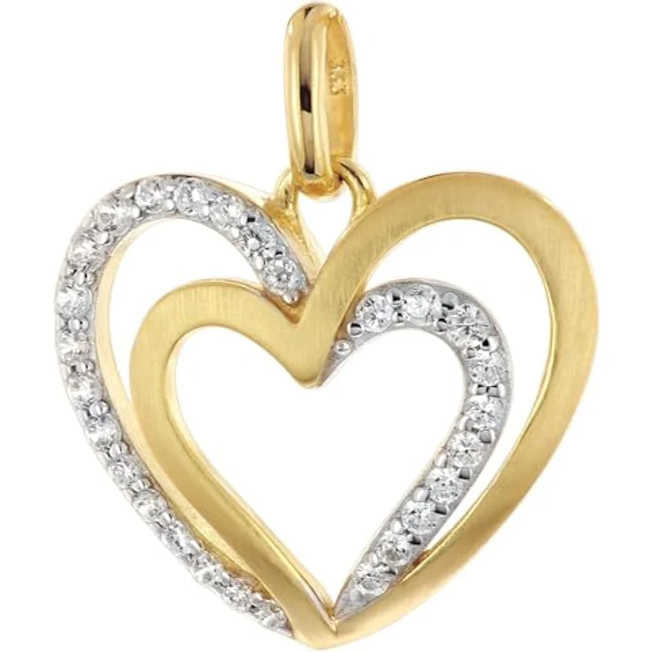 GLIZZ Herz-Anhänger Gold 333/8K an vergoldeter Silberkette, 45 cm, mit Zirkonias, eleganter Halsschmuck für Damen, perfekte Geschenkidee – Bild 2