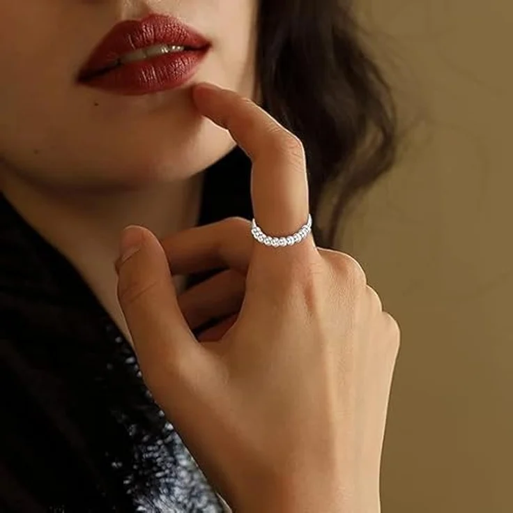 Lisandra Scott 925 Sterling Silber Angst Spinning Ring mit Perlen, Anti-Stress Dekompression Angstring für Damen, Frauen und Mädchen, Silber, Größe 58 – Bild 4
