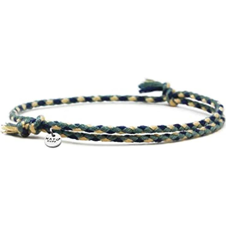 Nato Cuff Geflochtenes Baumwollarmband, Handgefertigt in Frankreich, Edelstahlmedaille 316L, Verstellbar für Herren und Damen, Kaki – Bild 1