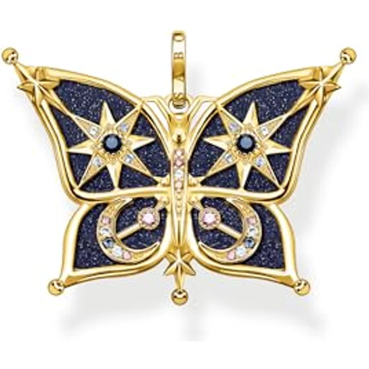 Thomas Sabo Kettenanhänger Schmetterling Stern und Mond, 925 Sterlingsilber mit 750er Gelbgold-Vergoldung, Maße: 2,4cm x 3cm, PE929-945-7 – Bild 1