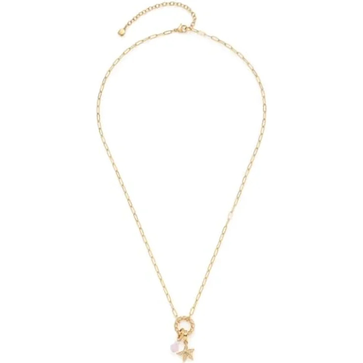 JEWELS BY LEONARDO Halskette Franzi, Paperclip-Kette mit Seesternanhänger und rosafarbener Steinperle, goldfarbener Edelstahl, 50-57 cm, Schmuck Geschenk für Frauen, 026202