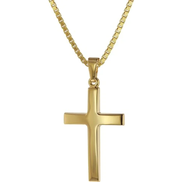 trendor Kreuz-Anhänger Gold 333 (8 Karat) mit goldplattierter Venezianer-Halskette, 60 cm, zeitloses Design, hochwertig verarbeitet, inklusive Pflege-Tuch und Geschenketui – Bild 1