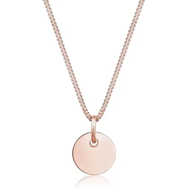 Elli Halskette Damen mit Plättchen Anhänger, Basic Geo Look, 925 Sterling Silber rosé vergoldet, 45 cm Länge, handgefertigt – Bild 1