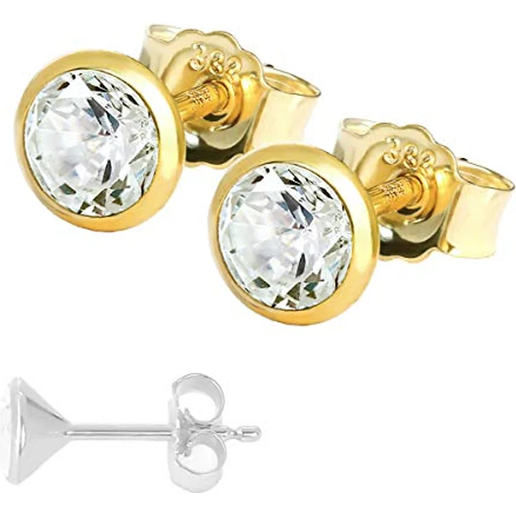 NKlaus Ohrstecker Gold 333, Damen Ohrstecker mit Zirkonia Weiß, 5 mm, 2 Stück, leicht und langlebig – Bild 4