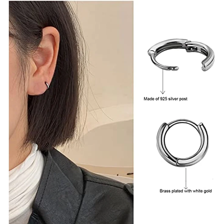 GMEDRIDAS Creolen Silber 925 Klein Set für Damen - 3 Paar Helix Piercings Schwarz in 8mm, 10mm und 12mm, hypoallergen und nickelfrei – Bild 2
