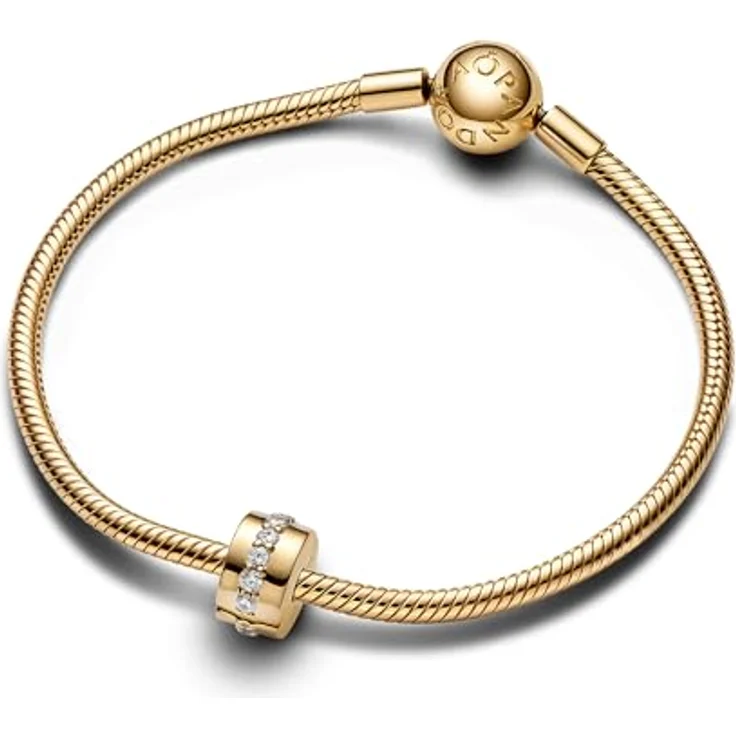 PANDORA Moments Klare funkelnde Linie Clip, Sterling Silber mit 14K vergoldeter Metalllegierung und Zirkonia, kompatibel mit Moments Armbändern, 761972C01 – Bild 3