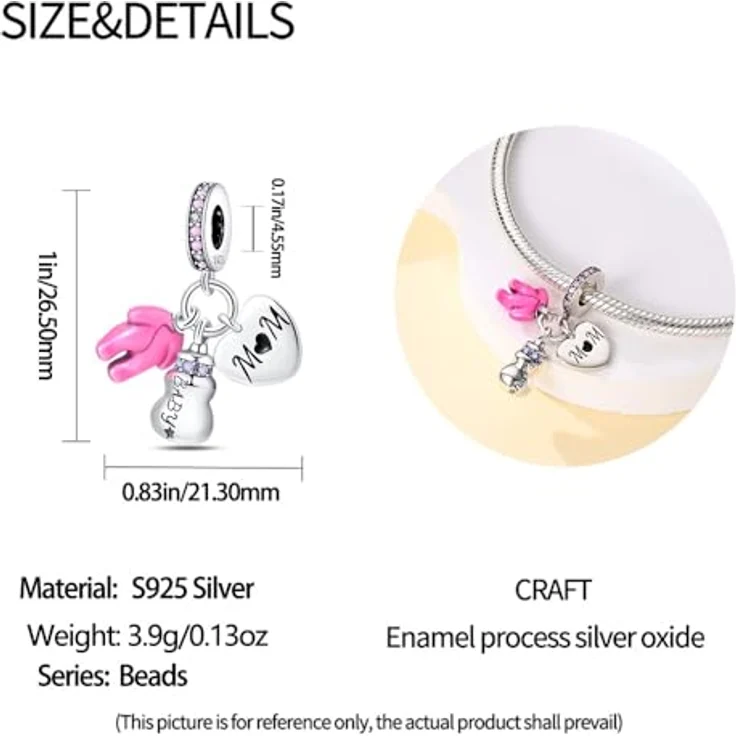 HappyStar 925 Sterling Silber Charms, I LOVE MOM Dangle Anhänger mit 5A-Zirkonen für Pandora Armbänder, inkl. kostenlose Abstandsperle und Geschenktasche – Bild 4