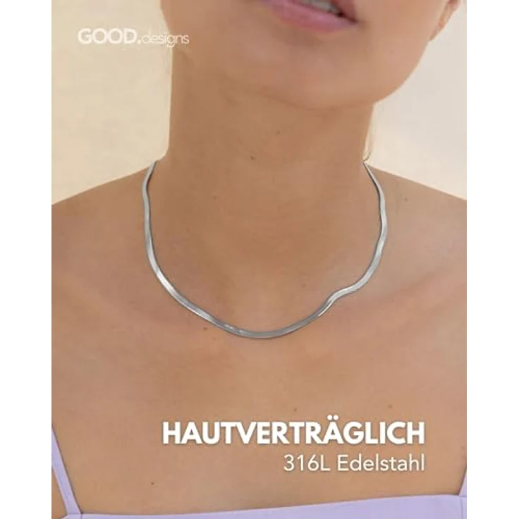 GD GOOD.designs Schlangenkette Silber, flache Sterling Silberkette 3mm, wasserfest, individuell verstellbar von 38 bis 45 cm – Bild 2
