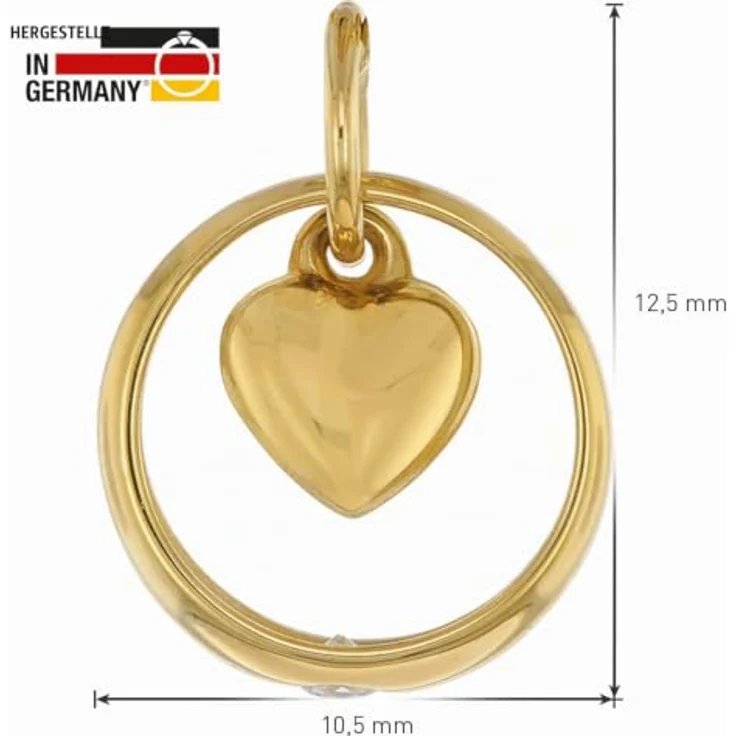 trendor Runder Anhänger 75431, Taufring mit Zirkonia und Herzchen, Gold 585 / 14K, Durchmesser 10,5 mm – Bild 4