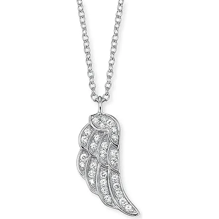 Engelsrufer Flügel Kette mit Anhänger für Damen, 925er Sterlingsilber rhodiniert, 28 weiße Zirkonia, Länge 40 cm + 4 cm