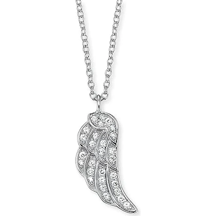 Engelsrufer Flügel Kette mit Anhänger für Damen, 925er Sterlingsilber rhodiniert, 28 weiße Zirkonia, Länge 40 cm + 4 cm – Bild 1