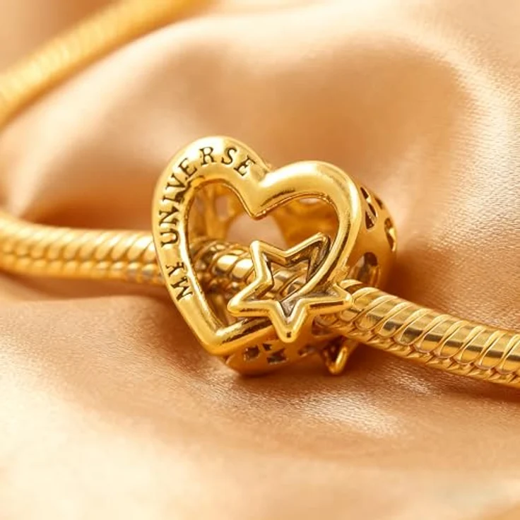 Anduonie Charms Herz Gold Stopper Charms Anhänger Silber 925, rot, kompatibel mit europäischen Armbändern und Halsketten für Frauen (Goldene Liebe 1) – Bild 3