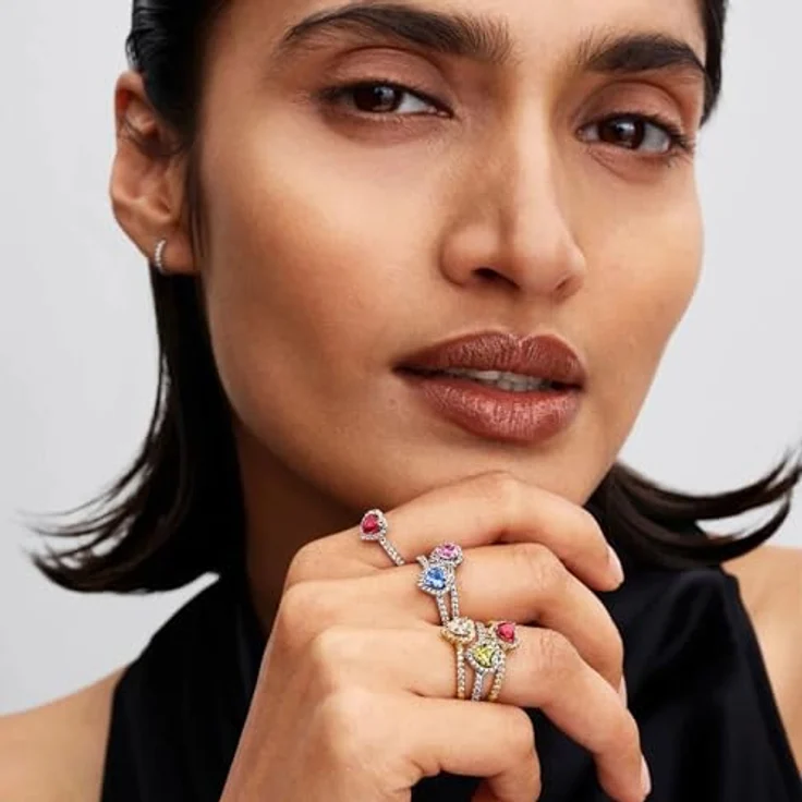 Pandora Silberring Timeless, 925 Sterlingsilber mit herzförmigem blauen Kristall und Zirkonia, 8 mm breit – Bild 3