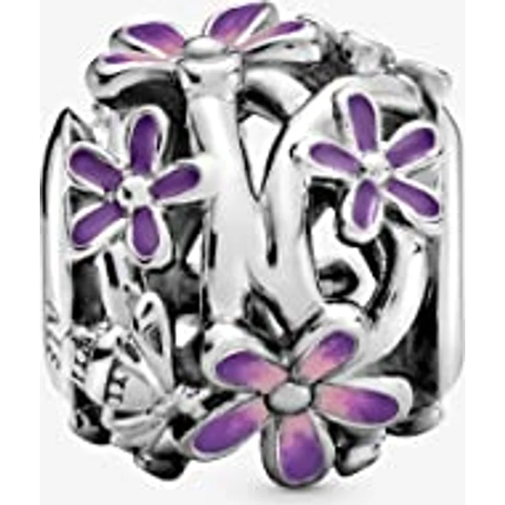 Pandora Charm 798772C02, lilafarbenes Gänseblümchen aus Sterling-Silber mit Emaille-Details – Bild 4