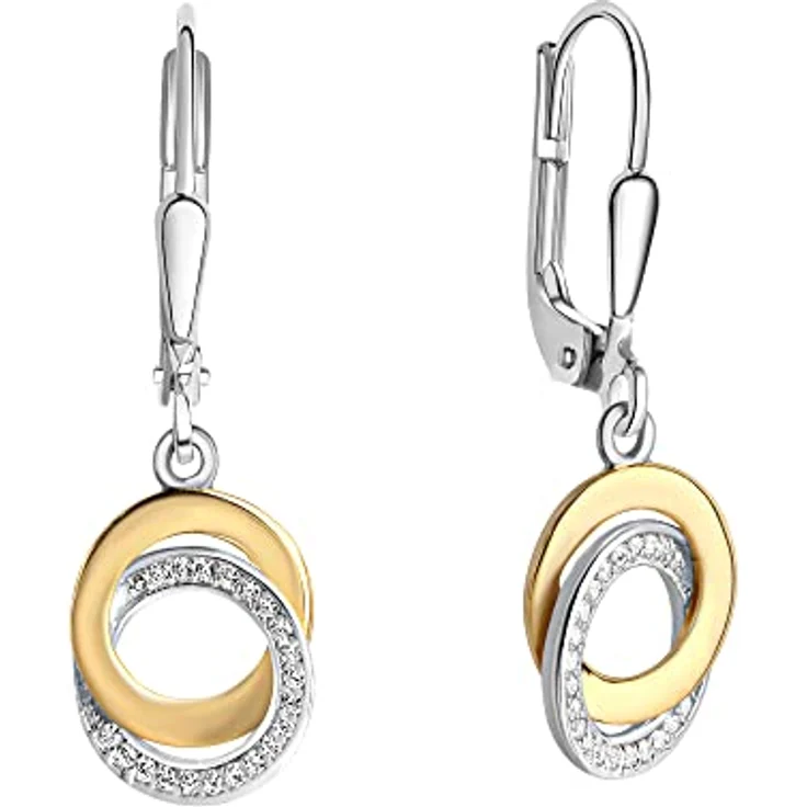 Celesta Damen Ohrringe 925/- Sterling Silber, Bicolor mit 36 Zirkonia, silbergrau, 1,8 cm – Bild 1