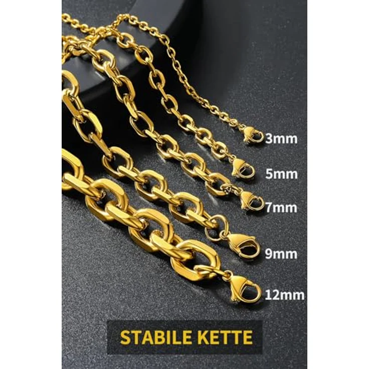 ChainsHouse Rolo Halskette Damen Gold, 66 cm lange 9 mm Edelstahl Ankerkette ohne Anhänger, antiallergen, für Muttertag und besondere Anlässe – Bild 4
