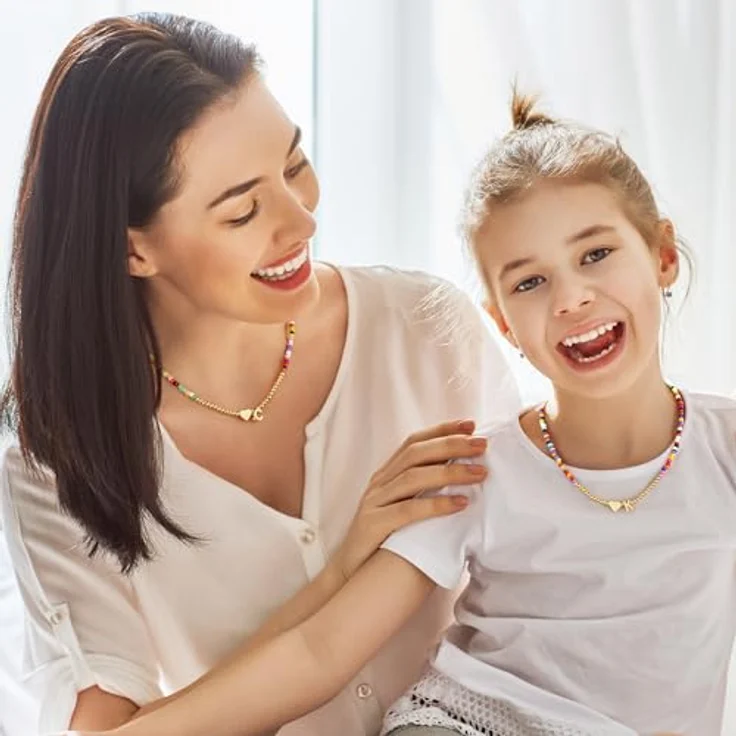 TINGN Bunte Perlenkette mit Buchstaben G, Verstellbare Damen-Halskette aus türkisen Perlen, Personalisiertes Geschenk für Mädchen 11-13 Jahre – Bild 4
