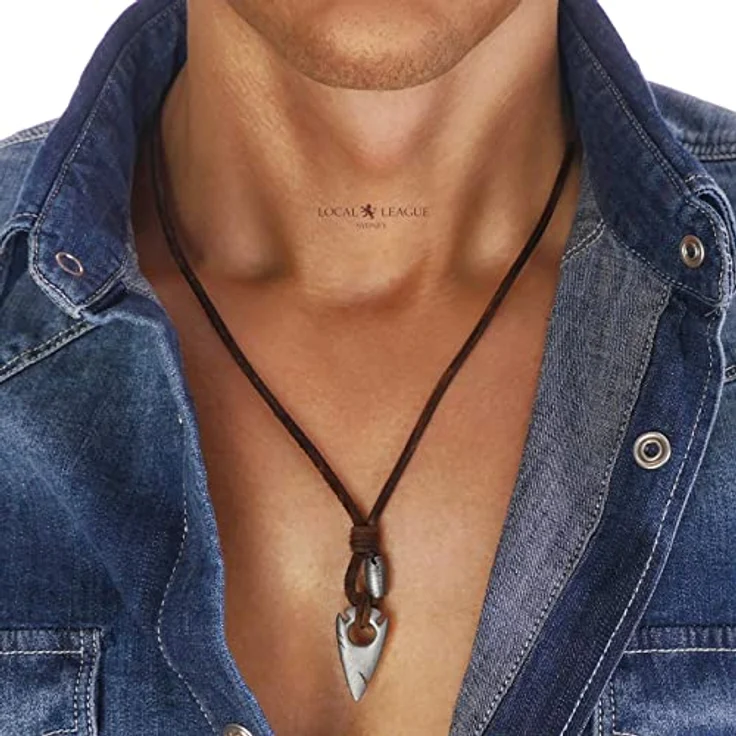 LOCAL LEAGUE Herren-Leder-Halskette 'OCEAN HUNTERS', Pfeilspitze Metallanhänger, braune Rindsleder Kordel, 55 cm, ideal für Strand, Festivals und Freizeit – Bild 2