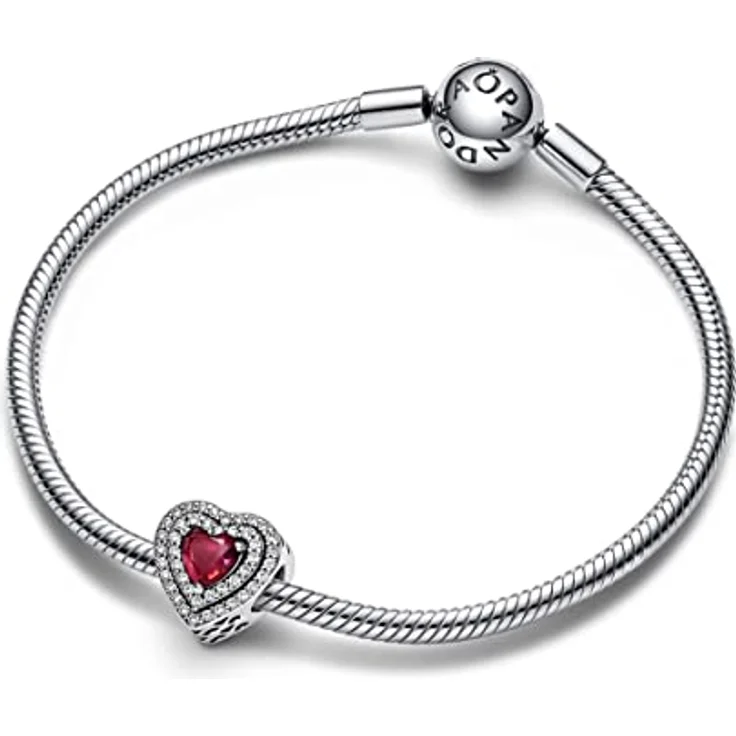 PANDORA Funkelndes mehrstufiges Herz Charm aus Sterling Silber mit roten Kristallherzen, Timeless Collection, 799218C02 – Bild 3