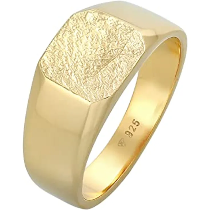 Kuzzoi Siegelring Herrenring quadratisch matt aus 925 Sterling Silber vergoldet, klassischer 11mm breiter Herren Schmuck, Größe 60