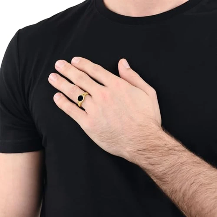 Amor Unisex Siegelring, aus Edelstahl mit Onyx, 1 cm Breite, in Schmuckbox – Bild 3