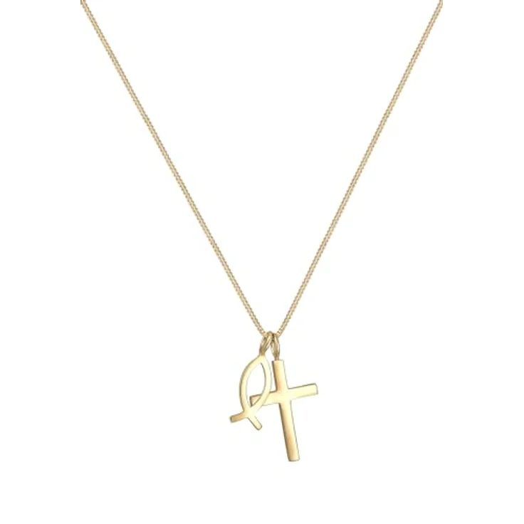 Elli Halskette Damen Kreuz-Fisch Anhänger in 925 Sterling Silber, handgefertigt, anlaufgeschützt, ideal als Geschenk – Bild 2
