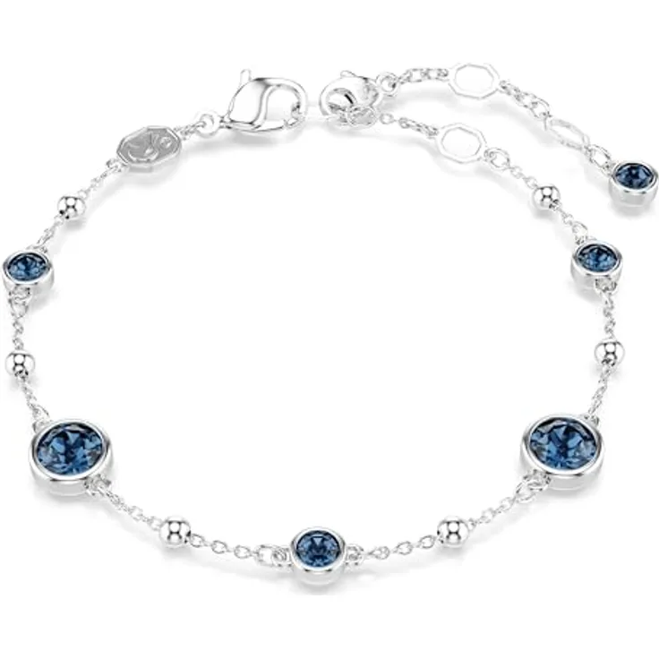 Swarovski Imber Armband, Rhodiniertes Damenarmband mit Blauen Rundkristallen, Armbandlänge 16.5-20.5 cm, Karabinerschließe