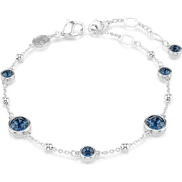 Swarovski Imber Armband, Rhodiniertes Damenarmband mit Blauen Rundkristallen, Armbandlänge 16.5-20.5 cm, Karabinerschließe – Bild 1